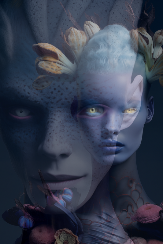 Alien race image, blue face, sci-fi